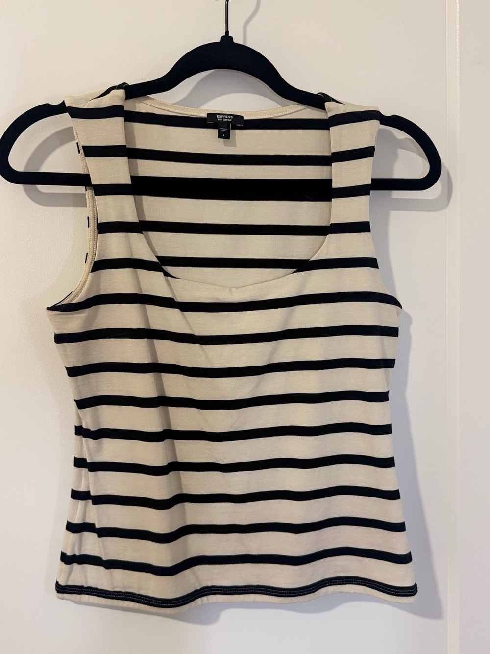 Express Black and Cream Striped Scoop Neck Tank